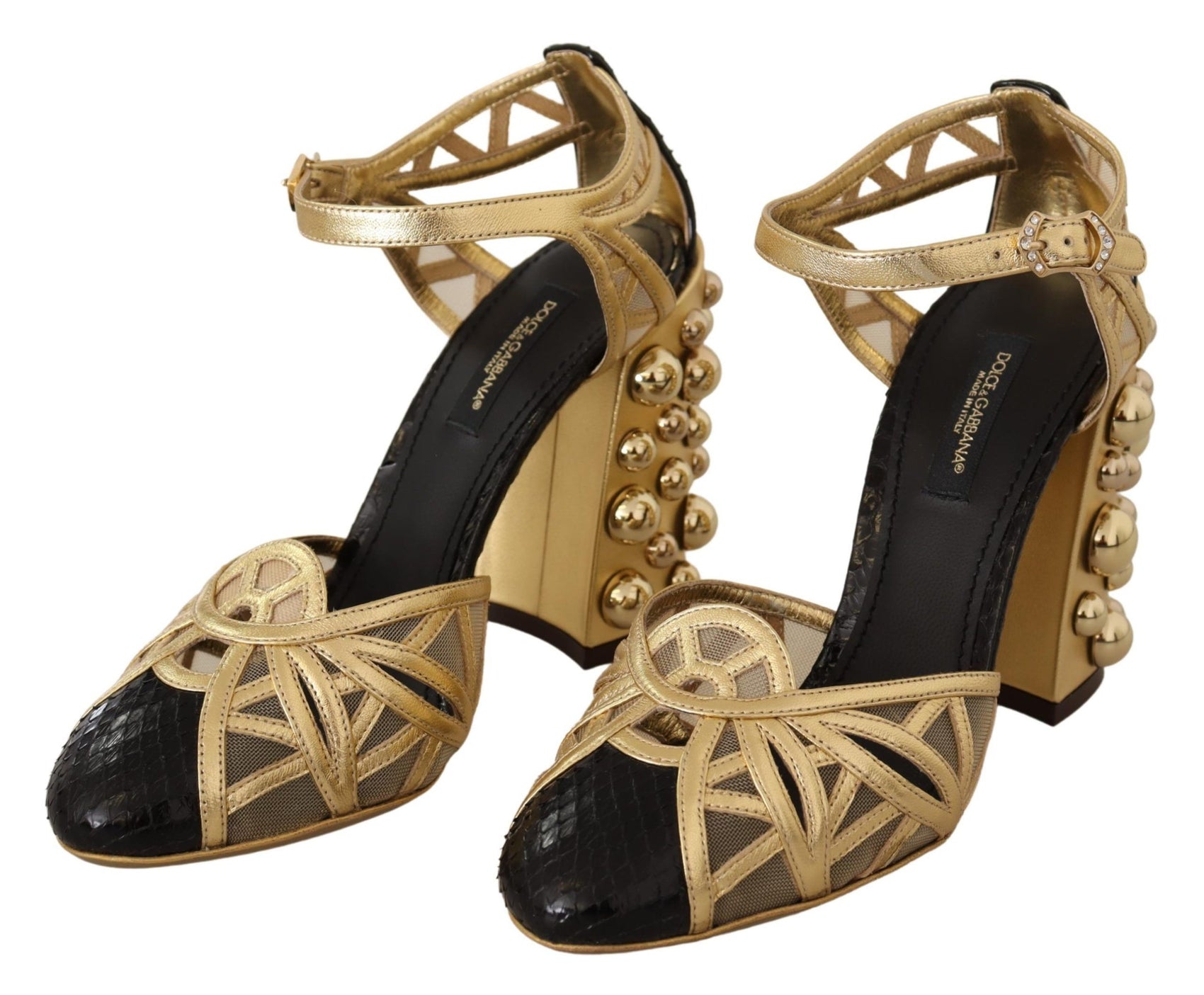 Elegante, mit Kristallen besetzte Lederpumps