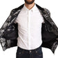 Elegant Black Bomber Jacket with Silver Details