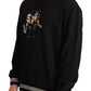 Eleganter bestickter schwarzer Baumwollpullover