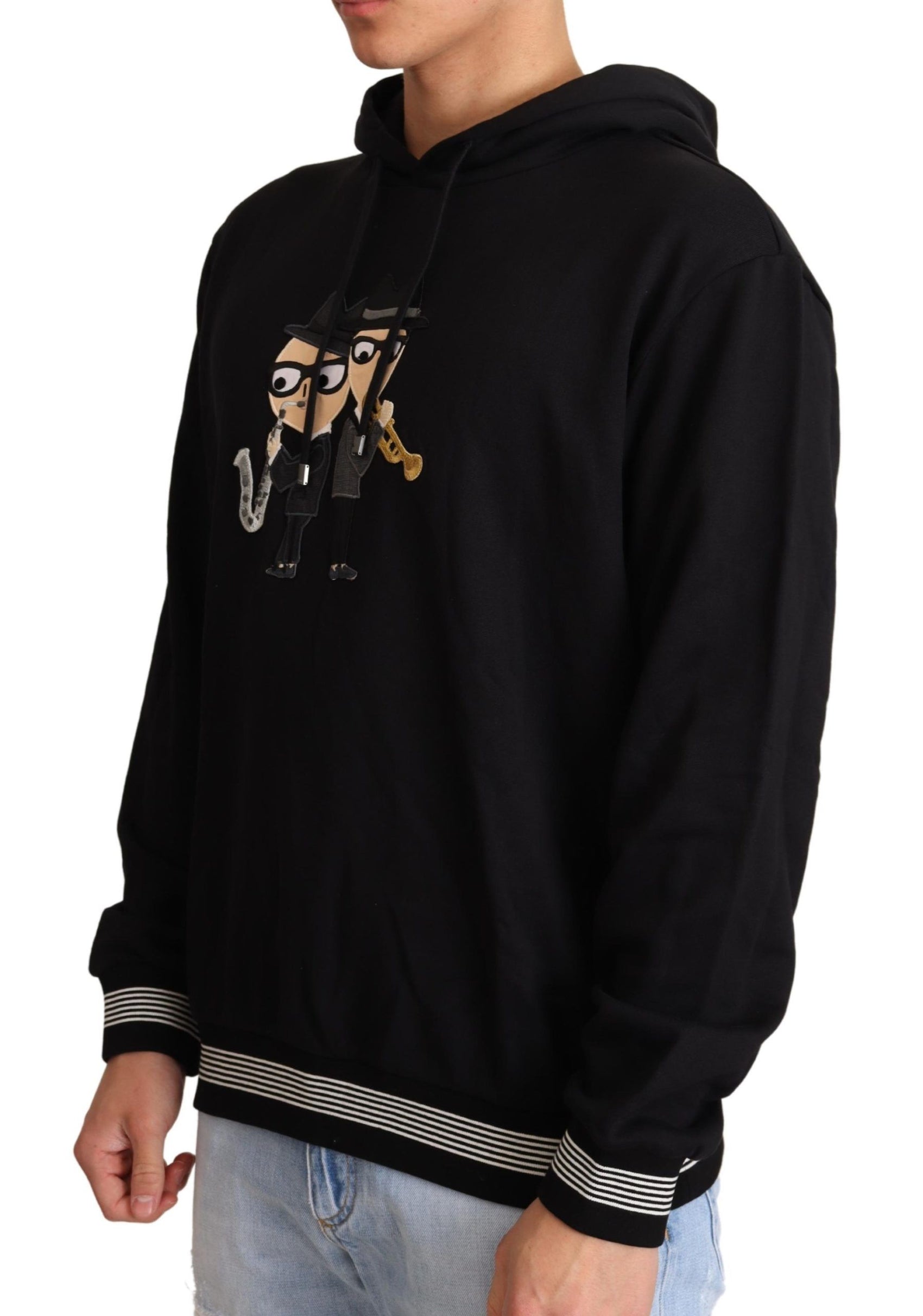 Eleganter bestickter schwarzer Baumwollpullover