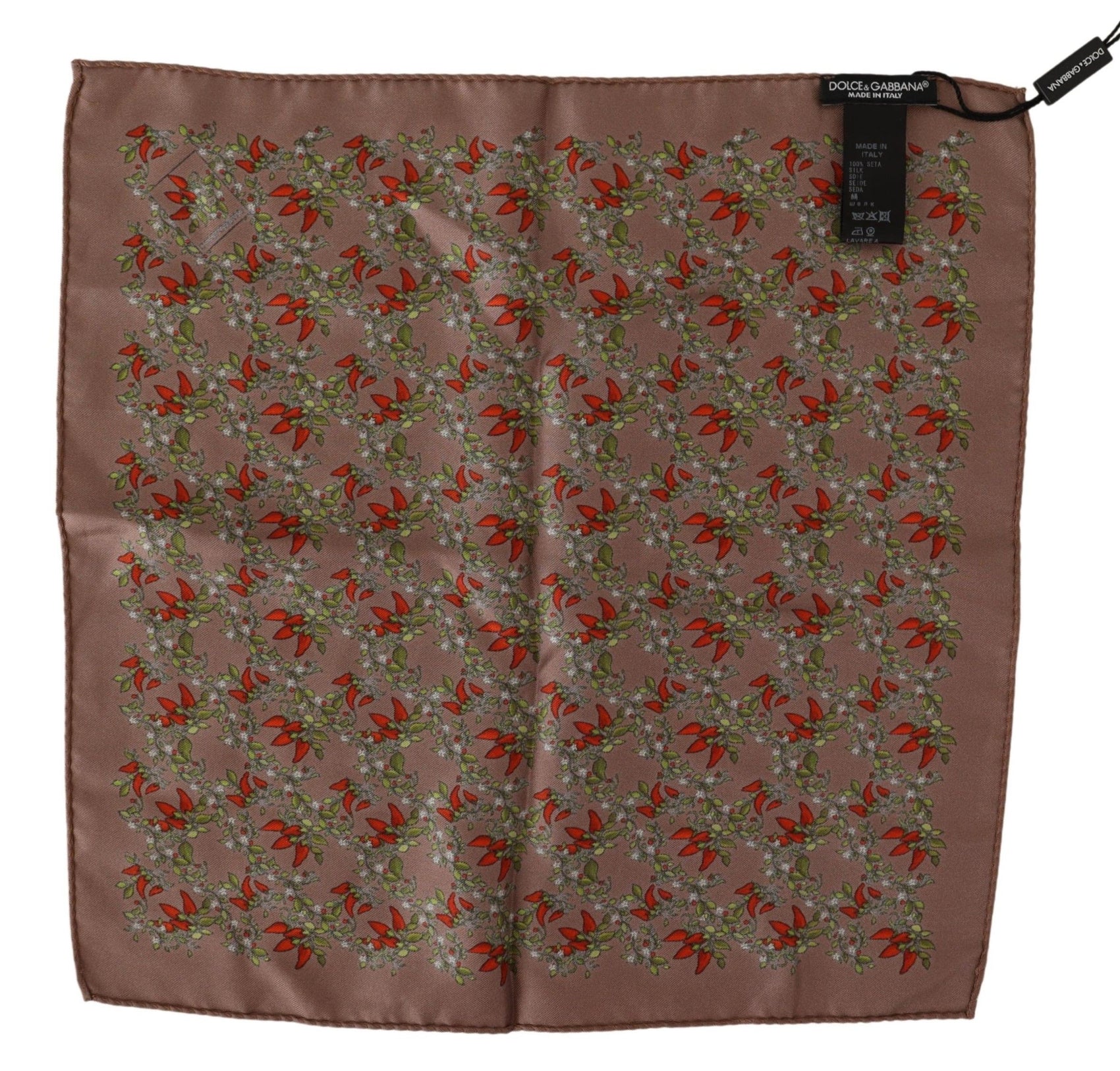Elegante fazzoletto da taschino in seta marrone con stampa a carota