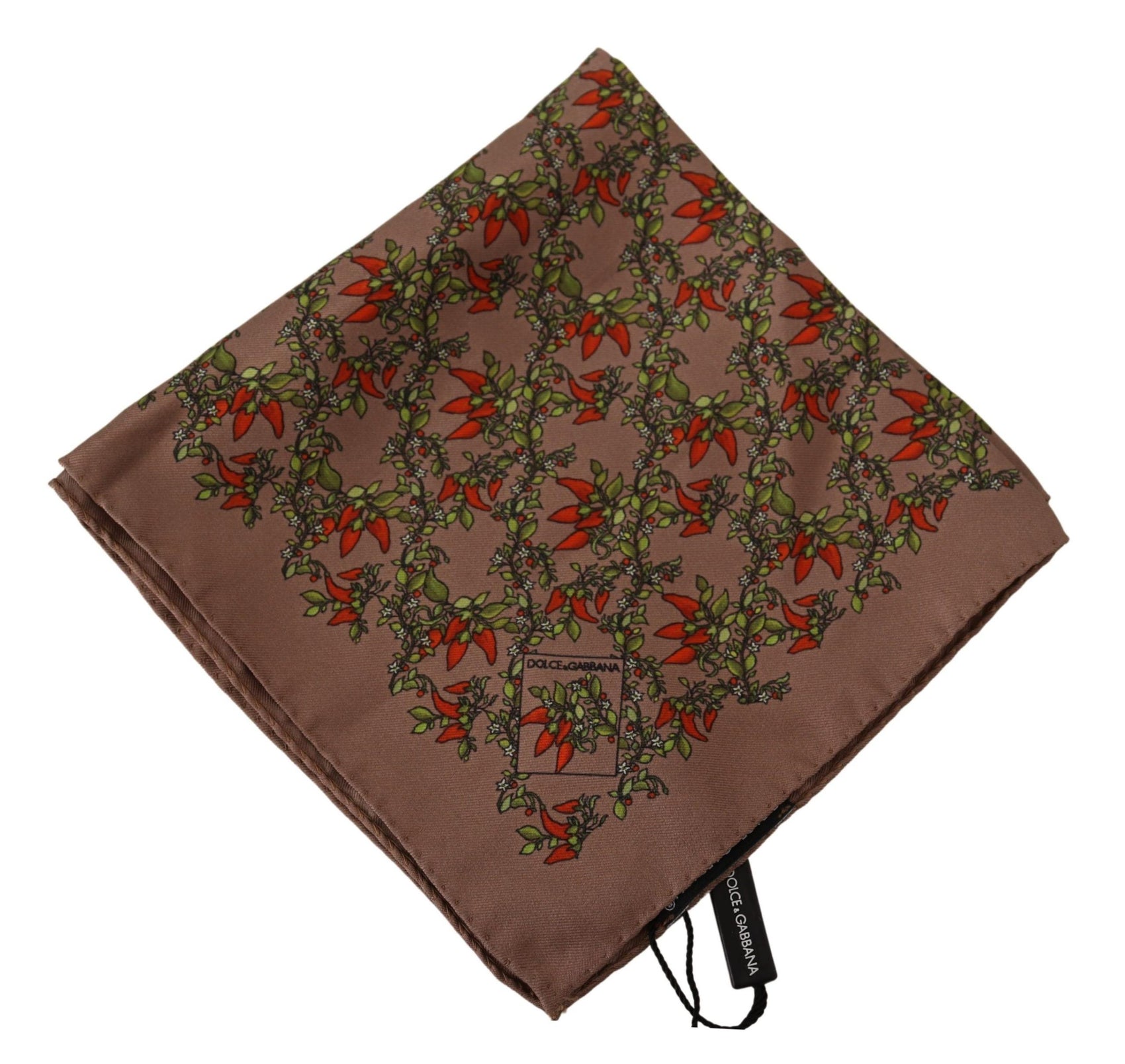 Elegante fazzoletto da taschino in seta marrone con stampa a carota