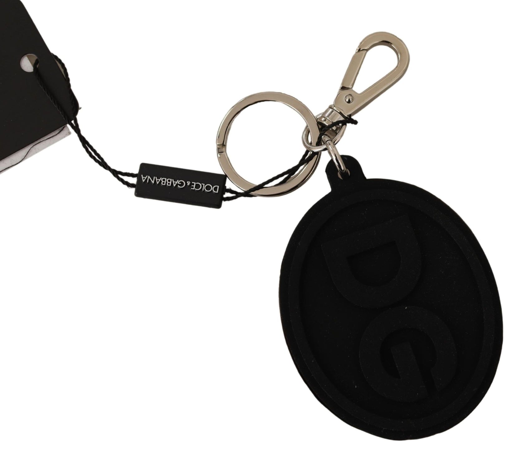 Portachiavi con logo in ottone e gomma nera chic