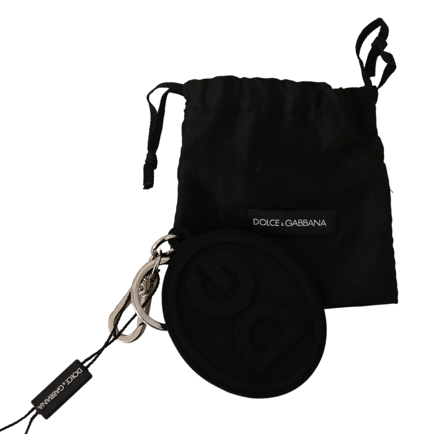 Portachiavi con logo in ottone e gomma nera chic