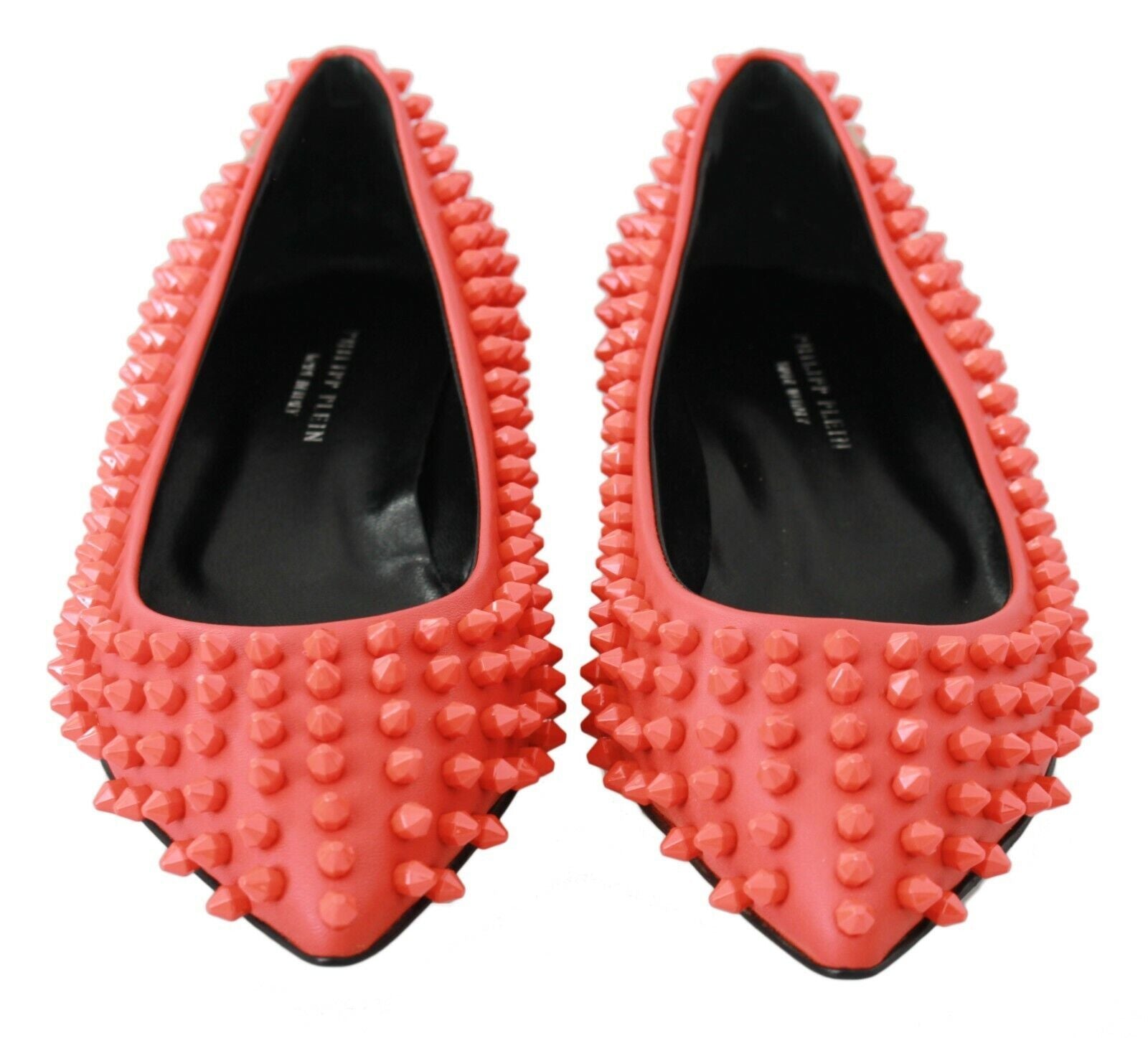 Leuchtend orangefarbene spitze Leder-Ballerinas