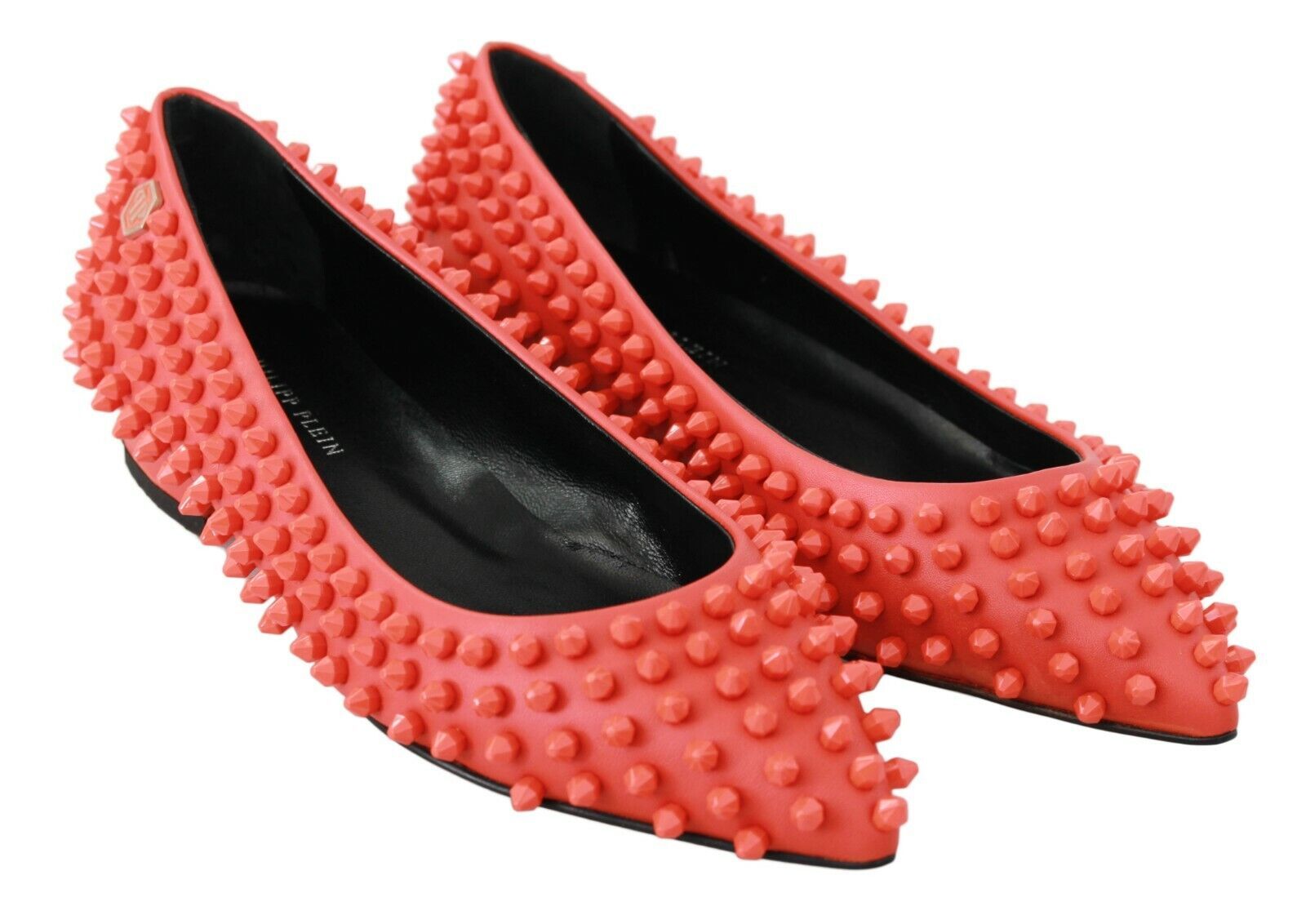 Leuchtend orangefarbene spitze Leder-Ballerinas