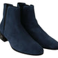 Chic Blue Suede Mid-Calf Boots with Stud Details