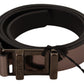 Chic Pink Metallic Leather Belt with Bronze Buckle