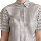 Dolce & Gabbana White Black Striped Collared Shirt