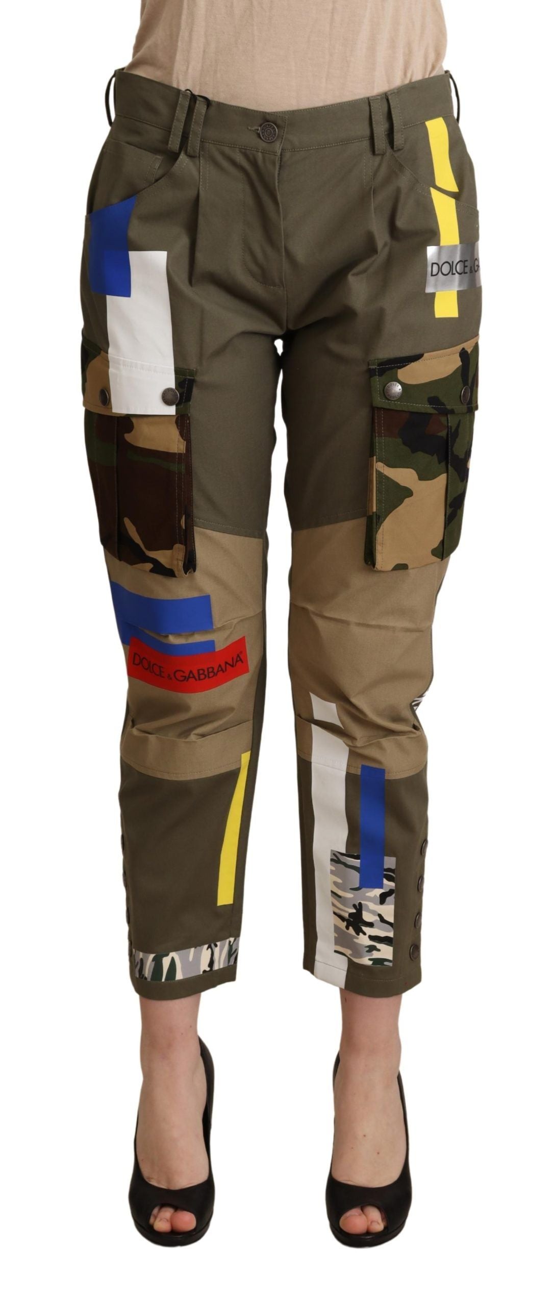 Pantaloni cargo chic multicolor con toppe