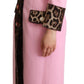 Chic Pink Leopard Trench with Crystal Buttons