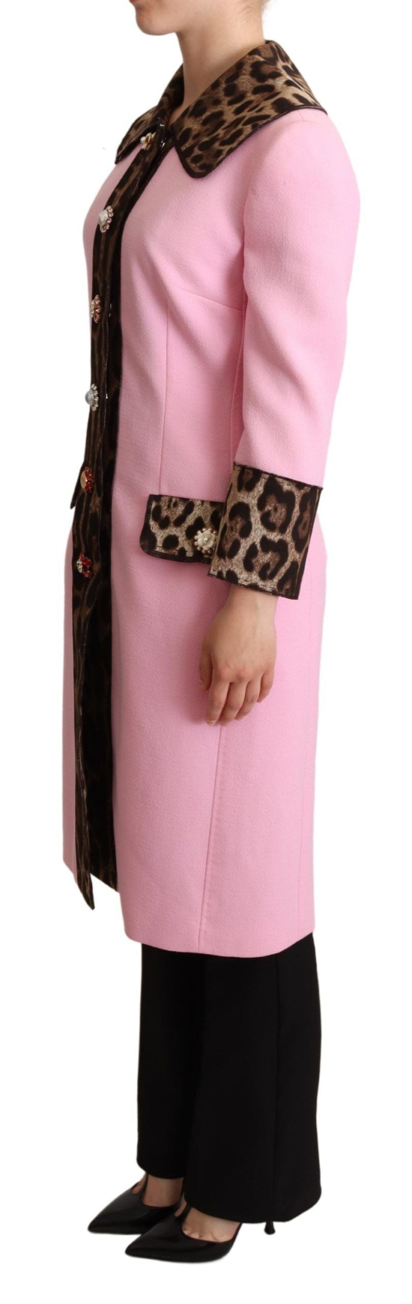 Trench leopardato rosa chic con bottoni in cristallo