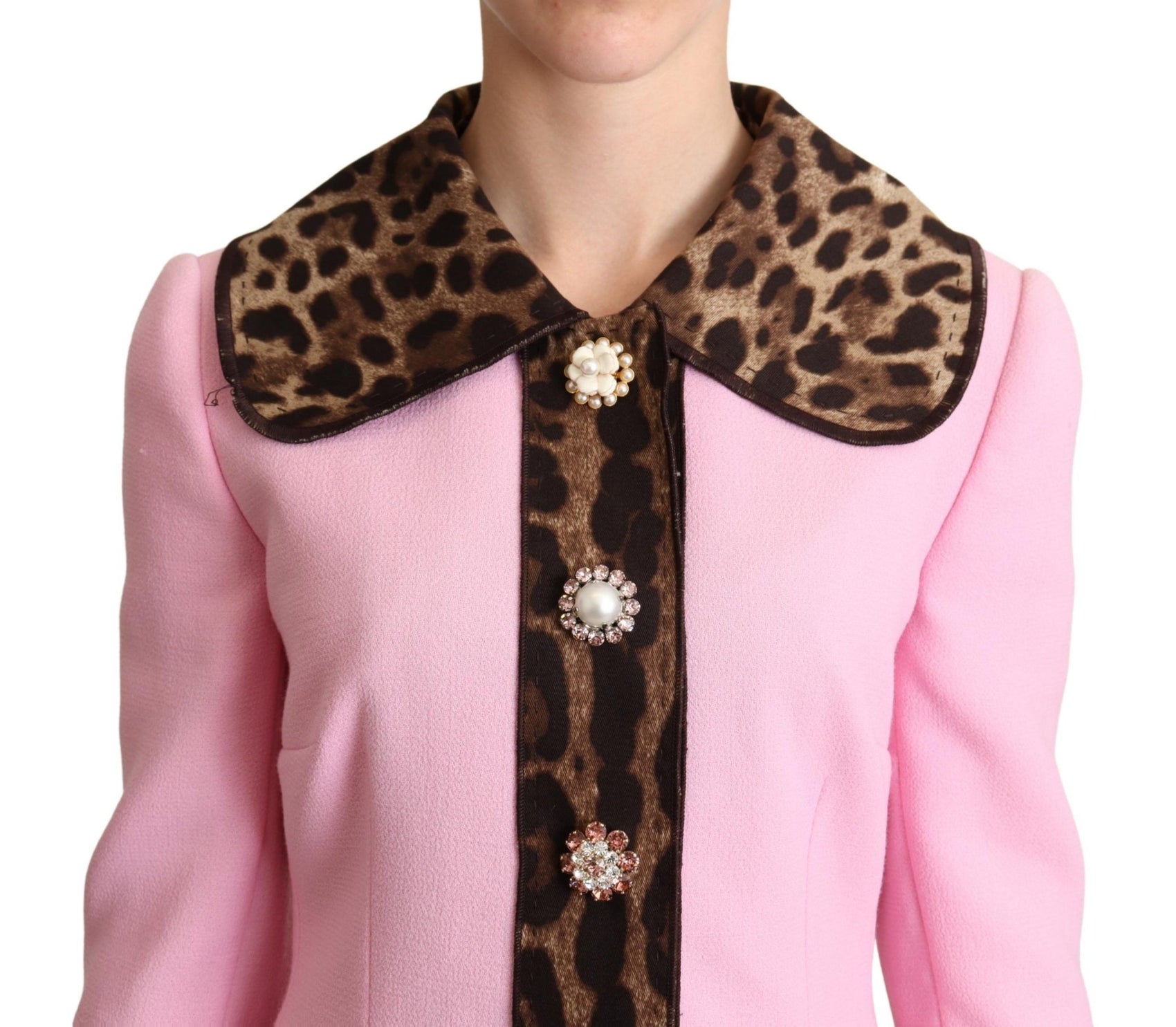 Trench leopardato rosa chic con bottoni in cristallo