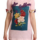 T-shirt elegante con applicazione floreale di rose