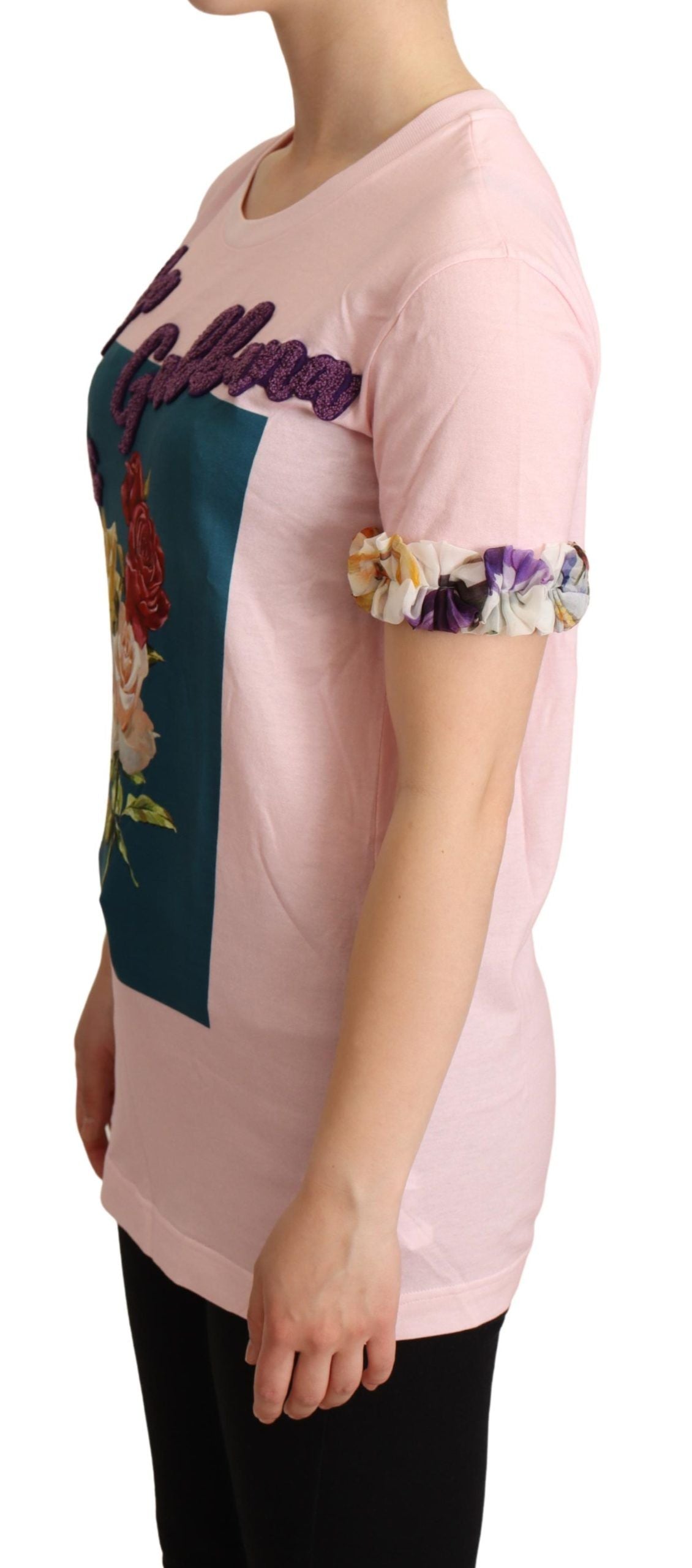 T-shirt elegante con applicazione floreale di rose