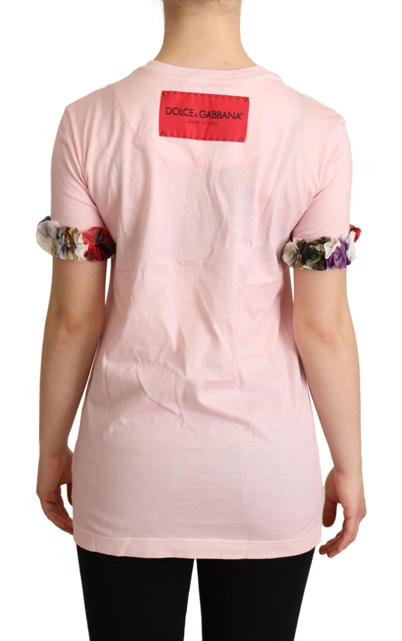 T-shirt elegante con applicazione floreale di rose
