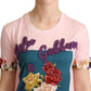 T-shirt elegante con applicazione floreale di rose