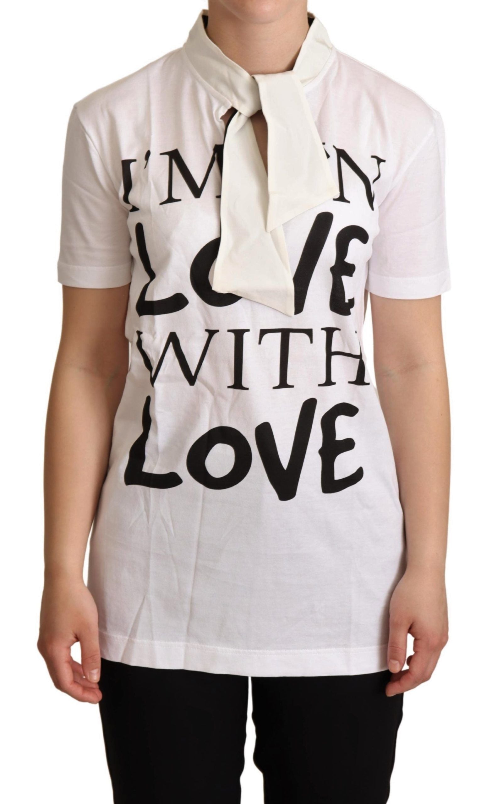 Maglietta in misto seta con motivo Chic White Love