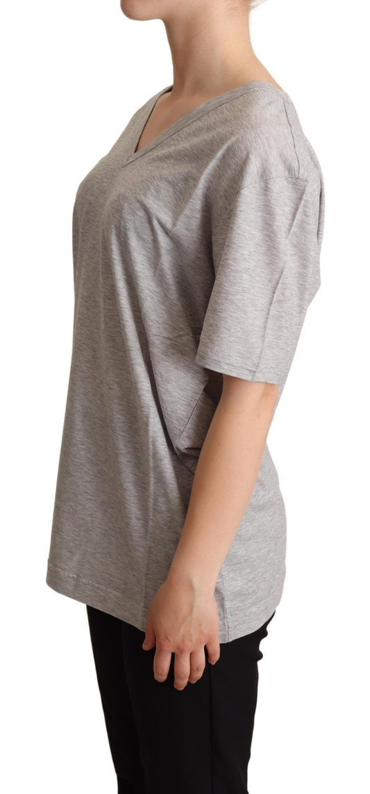 Elegante maglietta in cotone con scollo a V grigio