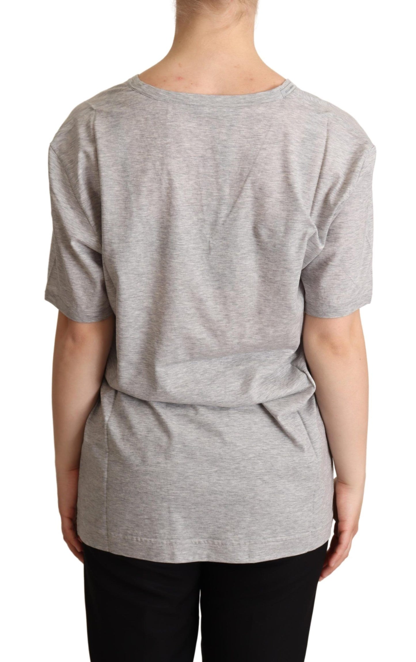 Elegante maglietta in cotone con scollo a V grigio