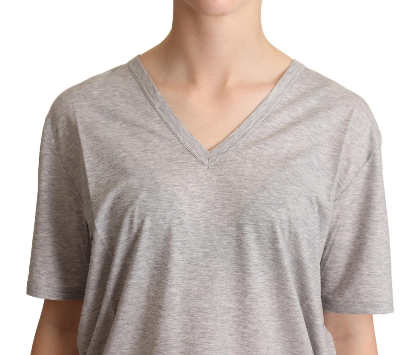 Elegante maglietta in cotone con scollo a V grigio