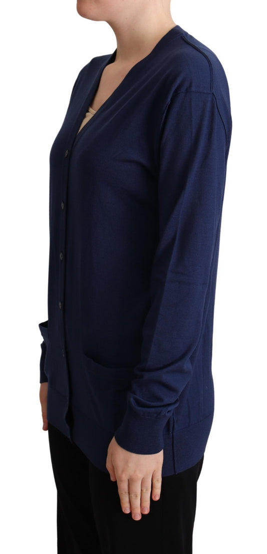 Elegante blaue Strickjacke aus Schurwolle