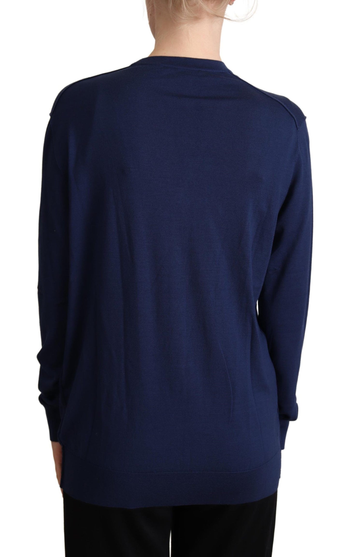 Elegante blaue Strickjacke aus Schurwolle