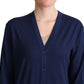 Elegante blaue Strickjacke aus Schurwolle