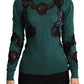 Eleganter grüner Pullover mit schwarzem Spitzendetail