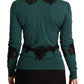 Eleganter grüner Pullover mit schwarzem Spitzendetail