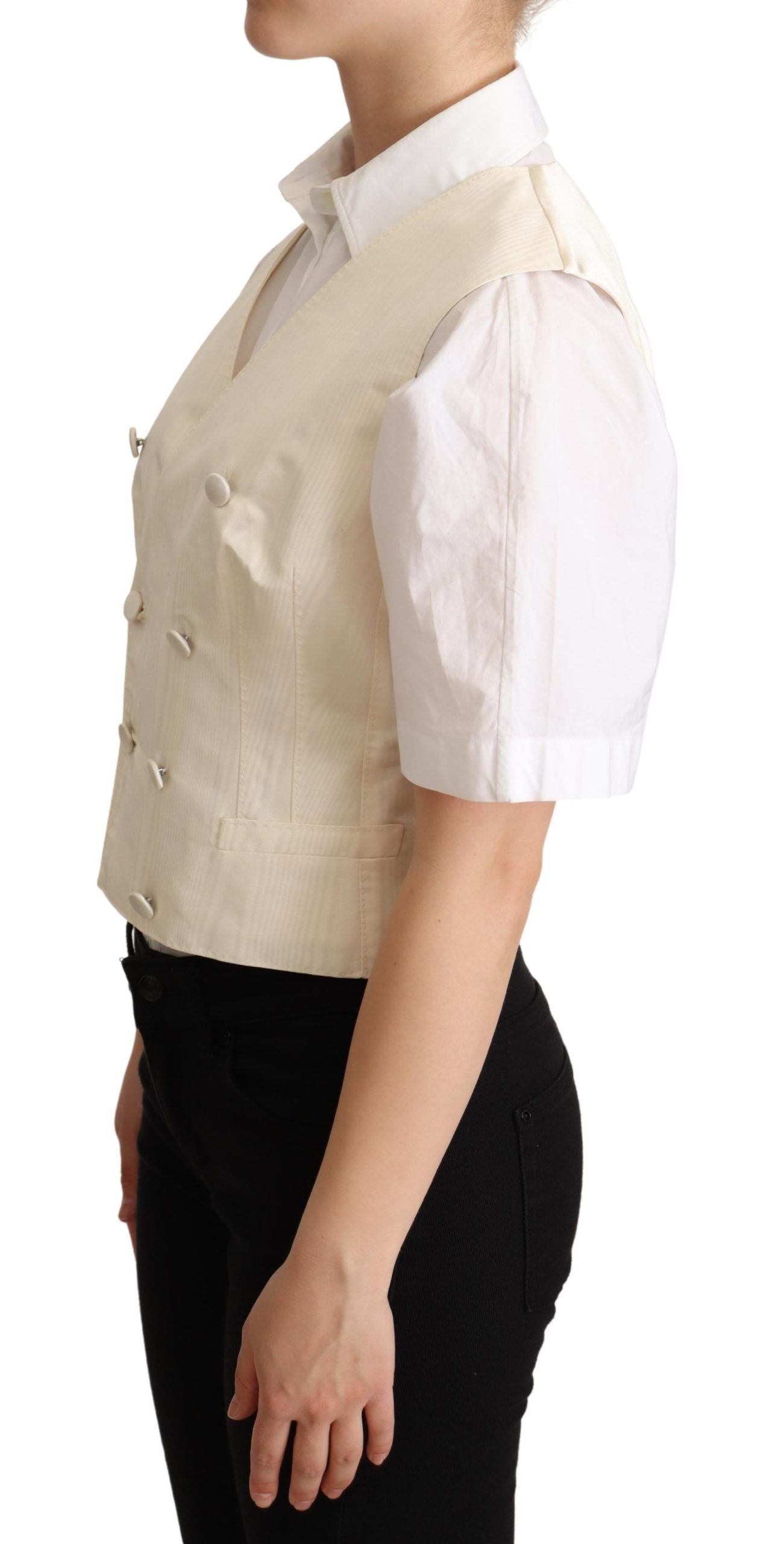 Gilet di lusso senza maniche in misto seta beige