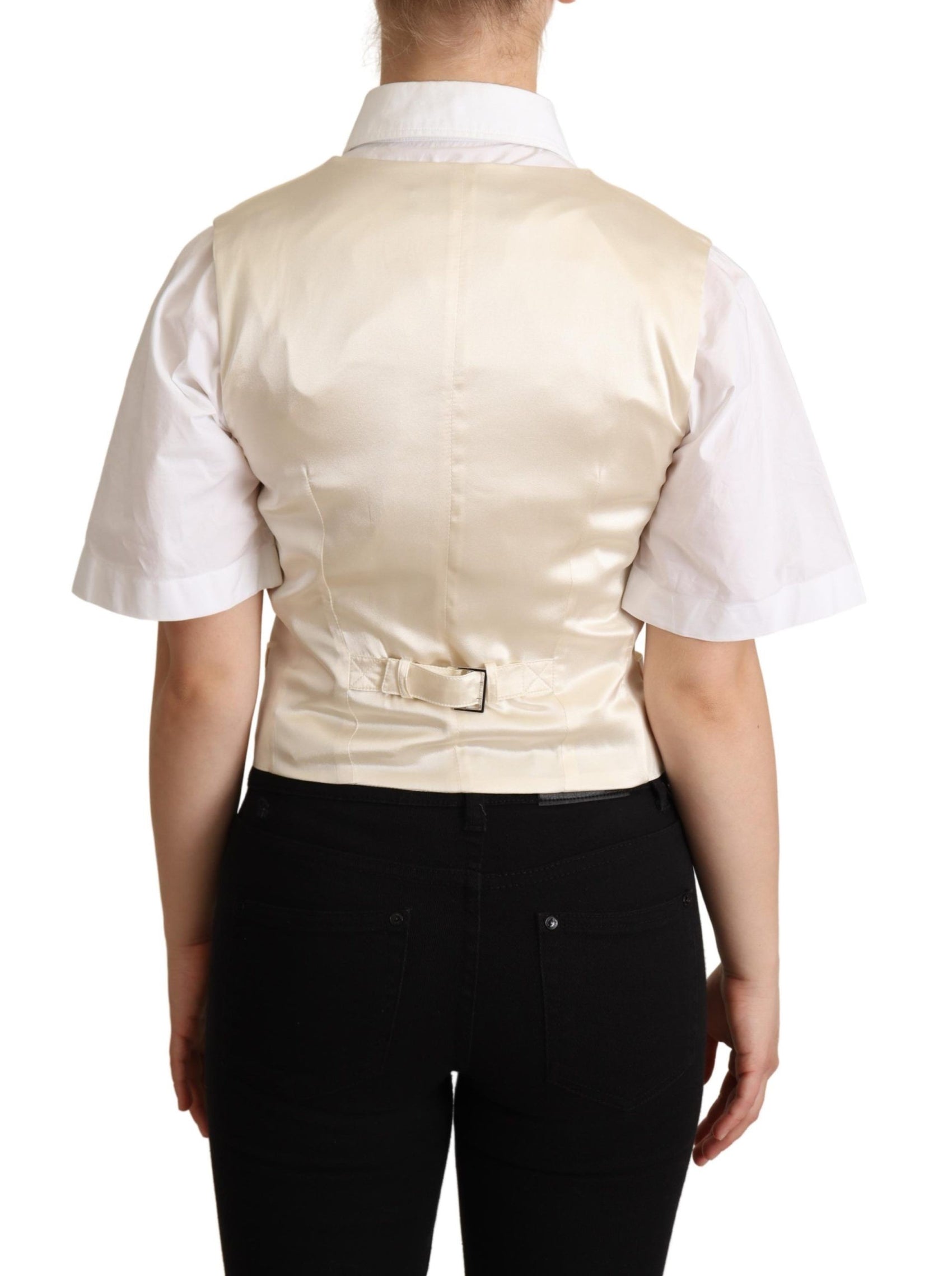 Gilet di lusso senza maniche in misto seta beige