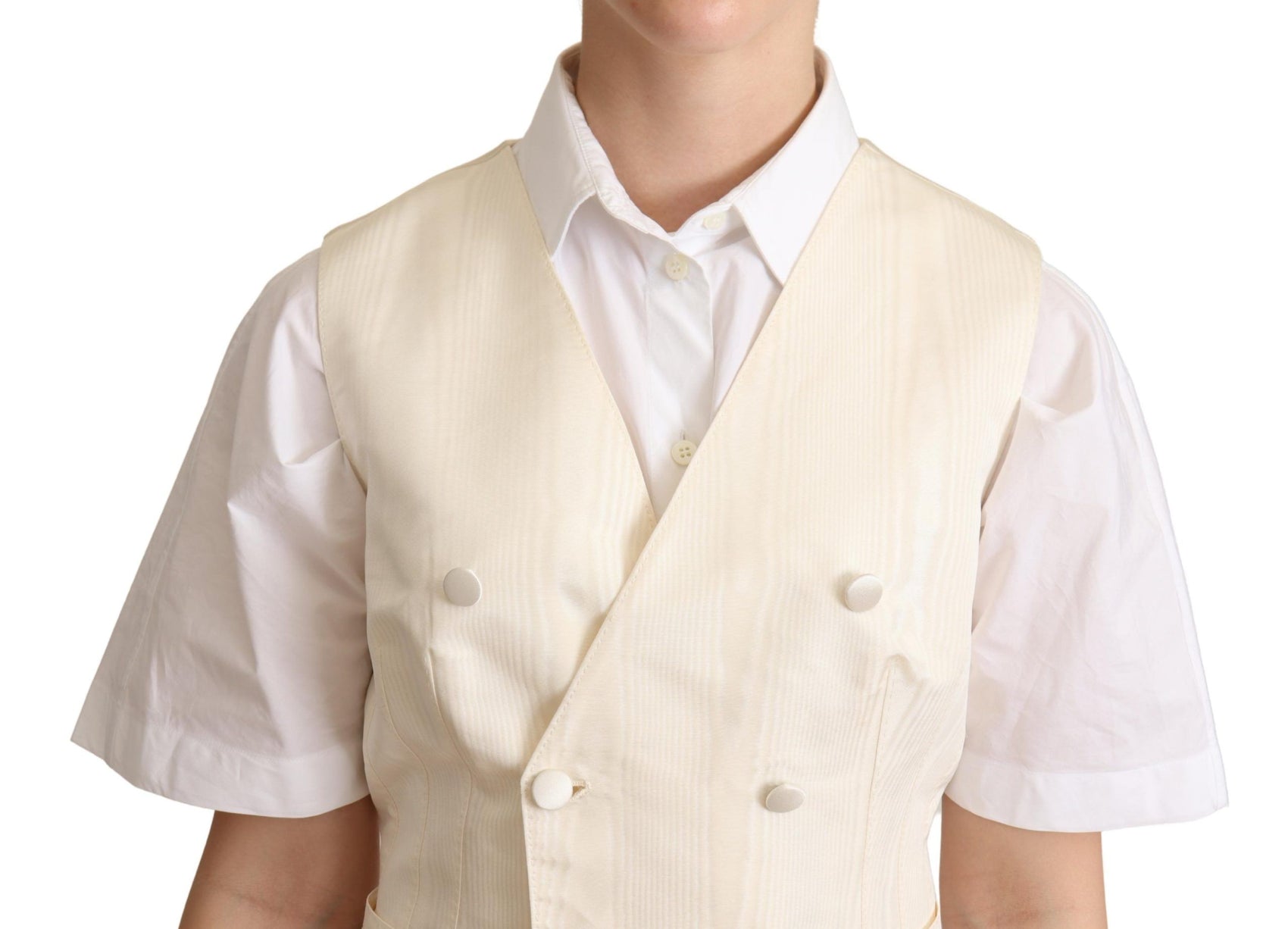 Gilet di lusso senza maniche in misto seta beige