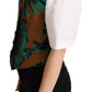 Dolce & Gabbana Green Jacquard Leaf Gold Waistcoat Vest