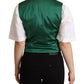 Dolce & Gabbana Green Jacquard Leaf Gold Waistcoat Vest