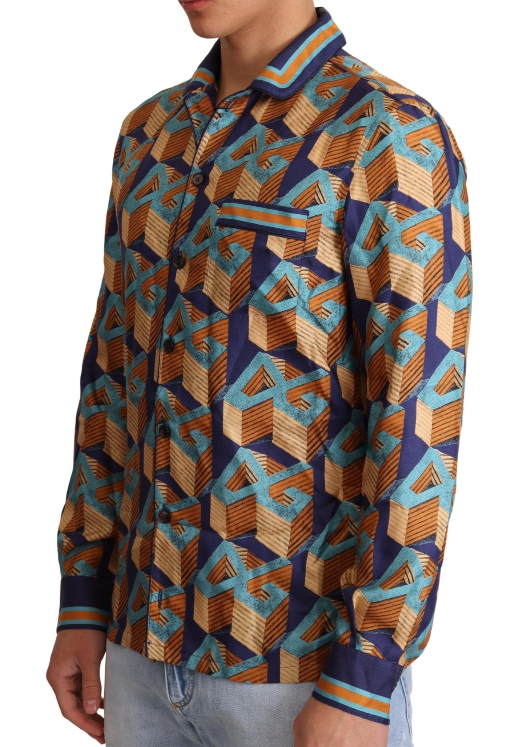 Elegante camicia casual in seta con logo DG