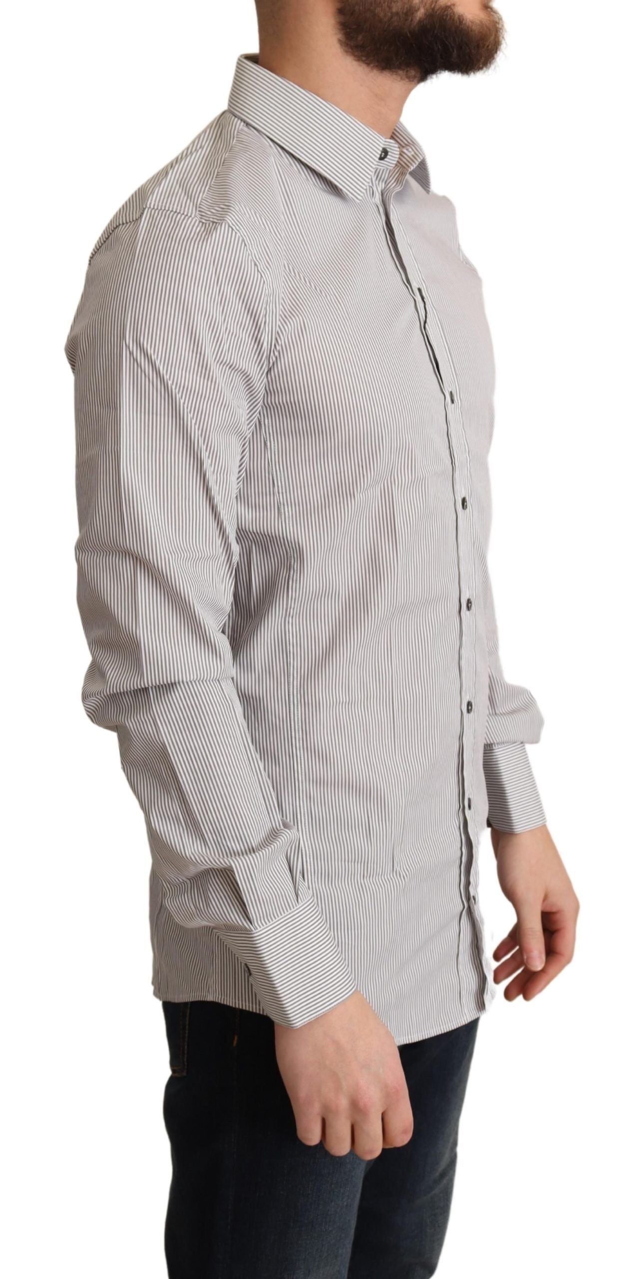 Elegante camicia aderente a righe grigie