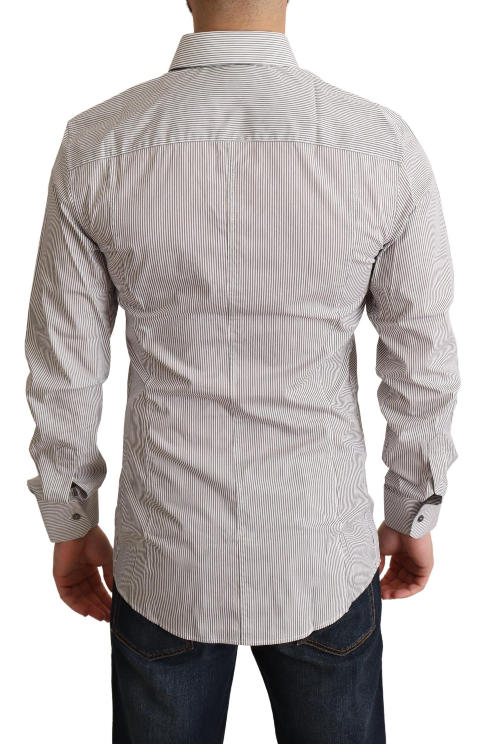 Elegante camicia aderente a righe grigie