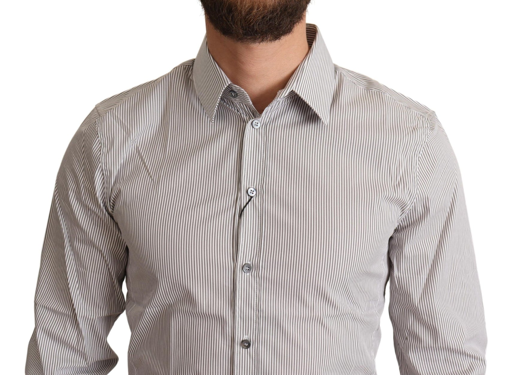Elegante camicia aderente a righe grigie