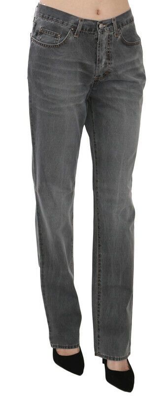 Schicke, graue Jeans mit geradem Bein und mittlerer Taille