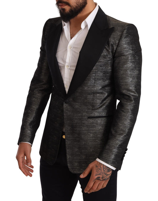 Blazer slim fit in jacquard grigio metallizzato