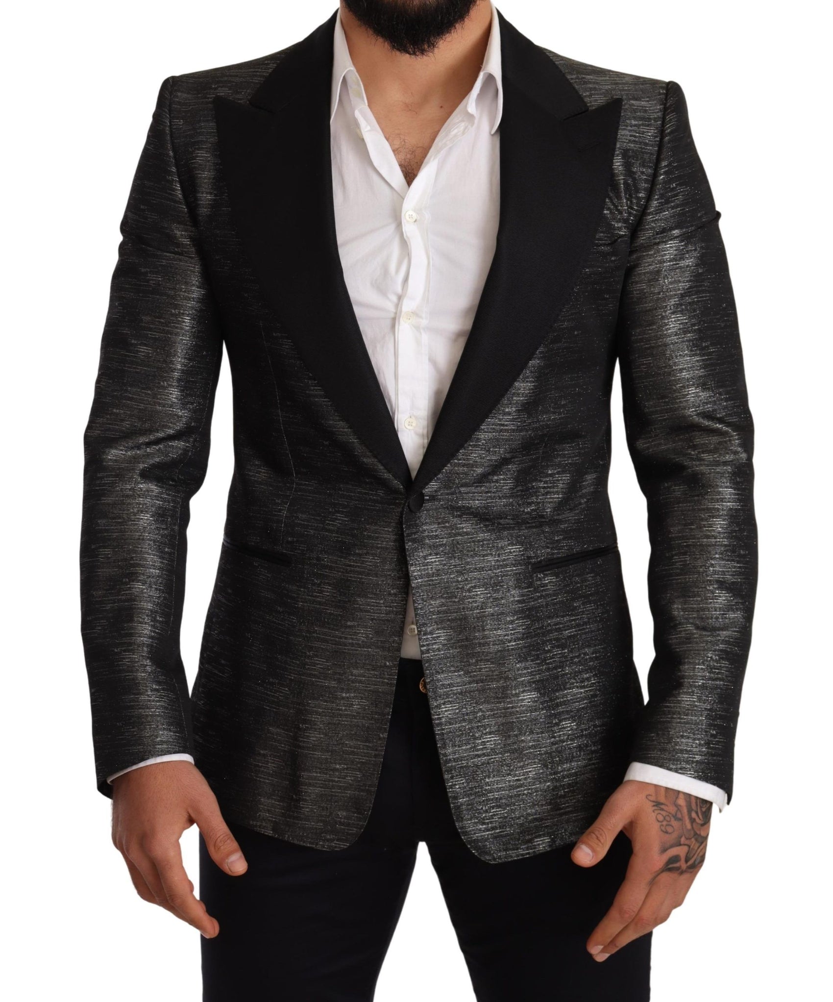 Blazer slim fit in jacquard grigio metallizzato