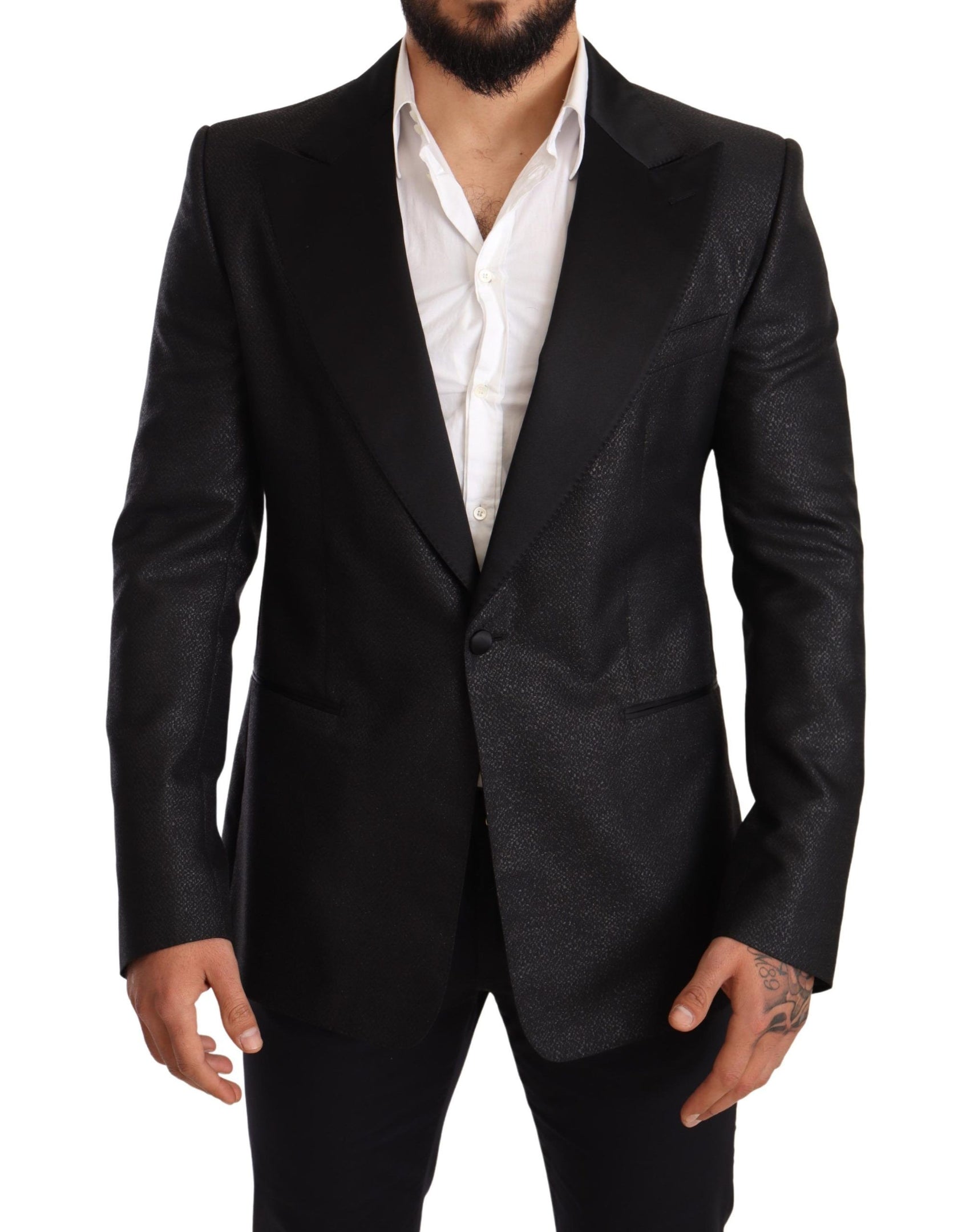 Elegante, schwarze, metallische Slim Fit-Blazerjacke