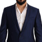 Elegant Blue Virgin Wool Martini Blazer