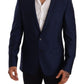 Elegant Blue Virgin Wool Martini Blazer