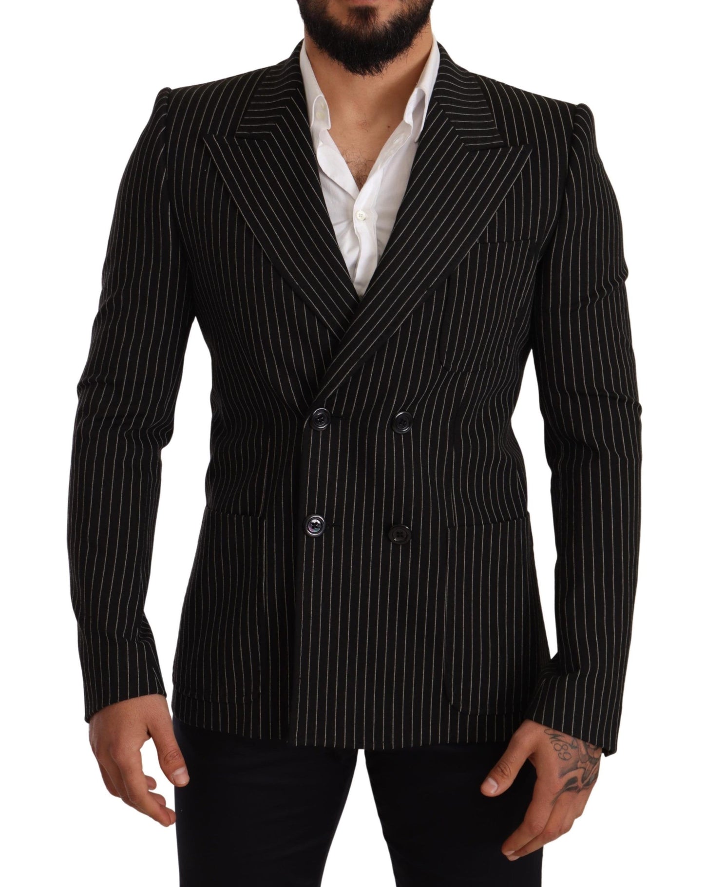 Elegant Striped Wool Blazer with Silk Lining