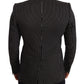 Elegant Black Striped Virgin Wool Blazer