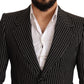 Elegant Black Striped Virgin Wool Blazer