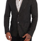 Elegant Black Striped Virgin Wool Blazer