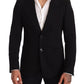 Elegant Slim Fit Black Cotton Blazer